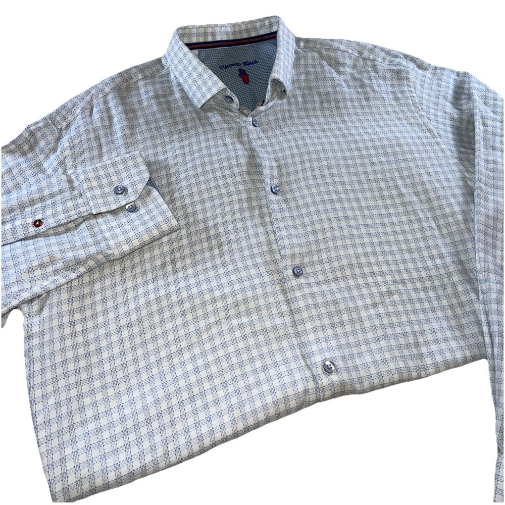 Visconti Black Button Up Shirt Mens‎ XL Blue Geometric Long Sleeve Classic